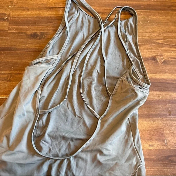 TopShop Olive Green One Piece Swimsuit High Neck Mesh Strapy Sexy Back Size 8 - Picture 6 of 8